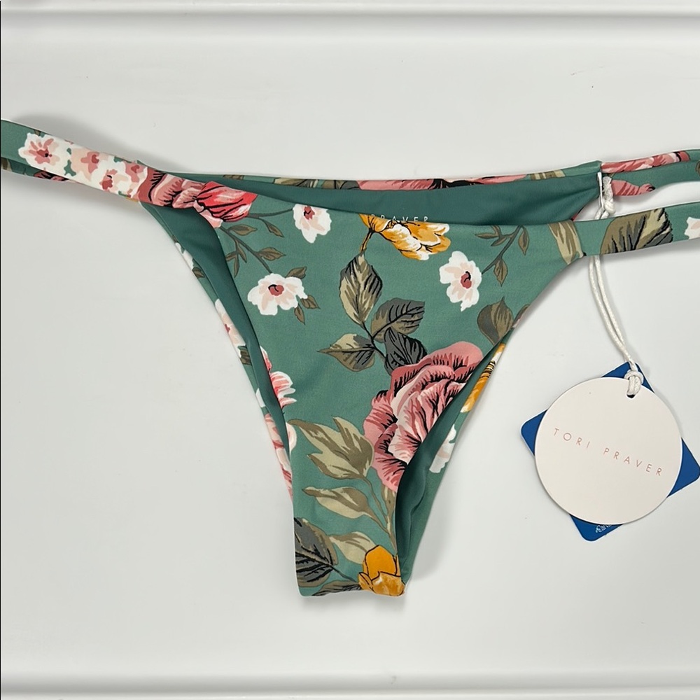 Tori Praver Women's Floral Bikini Bottom - Green size Small